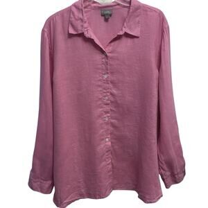 J. Jill Linen Large Rose Petal Pink Lightweight Button Down Long Sleeve Shirt